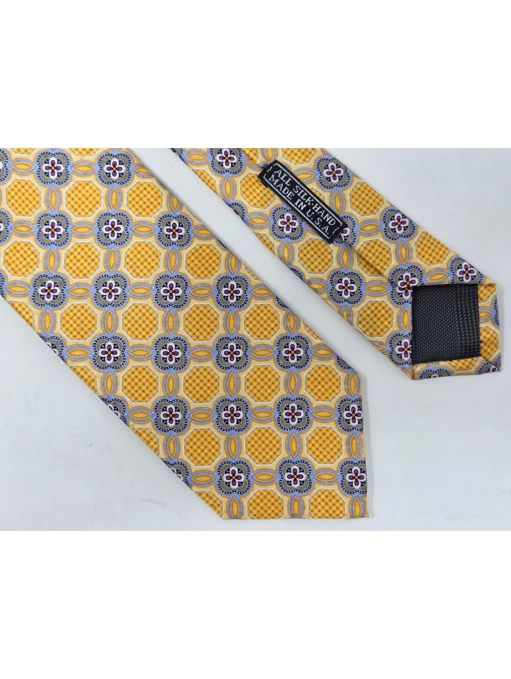 JZ Richards Gold Baroque Floral Silk Tie Hand Made 3" x 58"